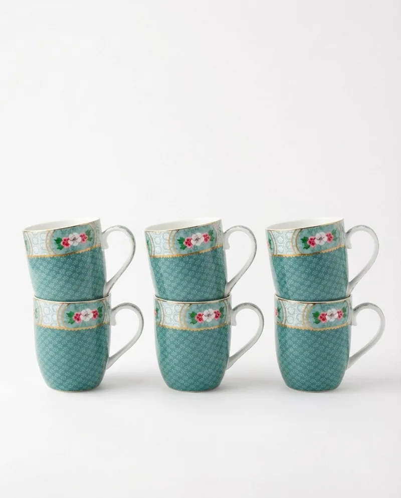 Blushing Birds Mokken - Koffiekopjes met Oor - Koffiemok - Servies set van 6 - 200ml de Pip Studio en Bleu – photo produit