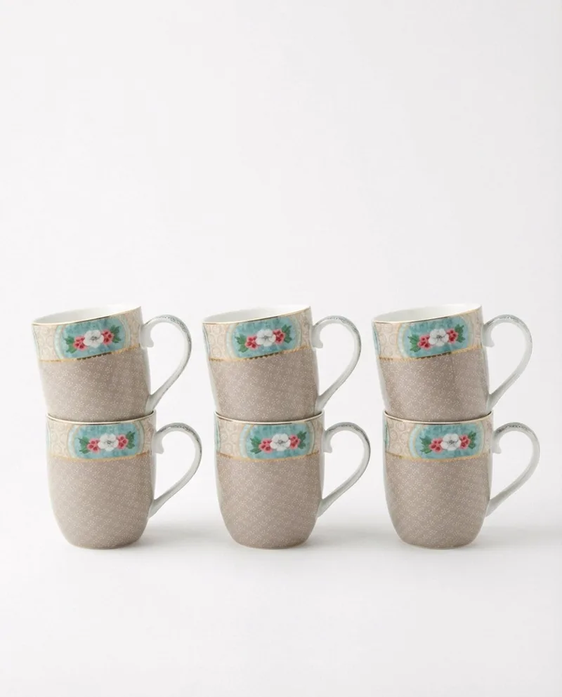 Blushing Birds Mokken - Koffiekopjes met Oor - Koffiemok - Servies set van 6 - 200ml von Pip Studio in Khaki – Produktfoto