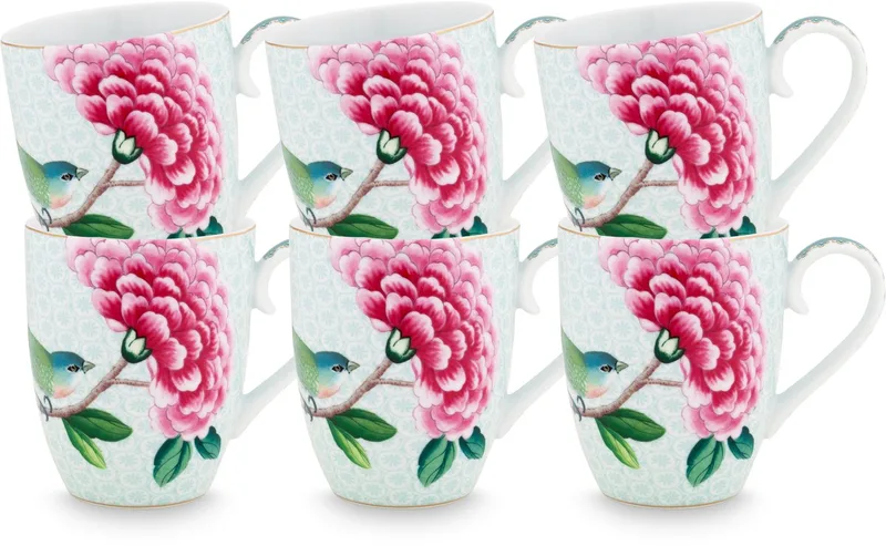 Blushing Birds Mokken - Theemok - Koffiemok met Oor - Servies set van 6 - 365ml by Pip Studio in White – product photo