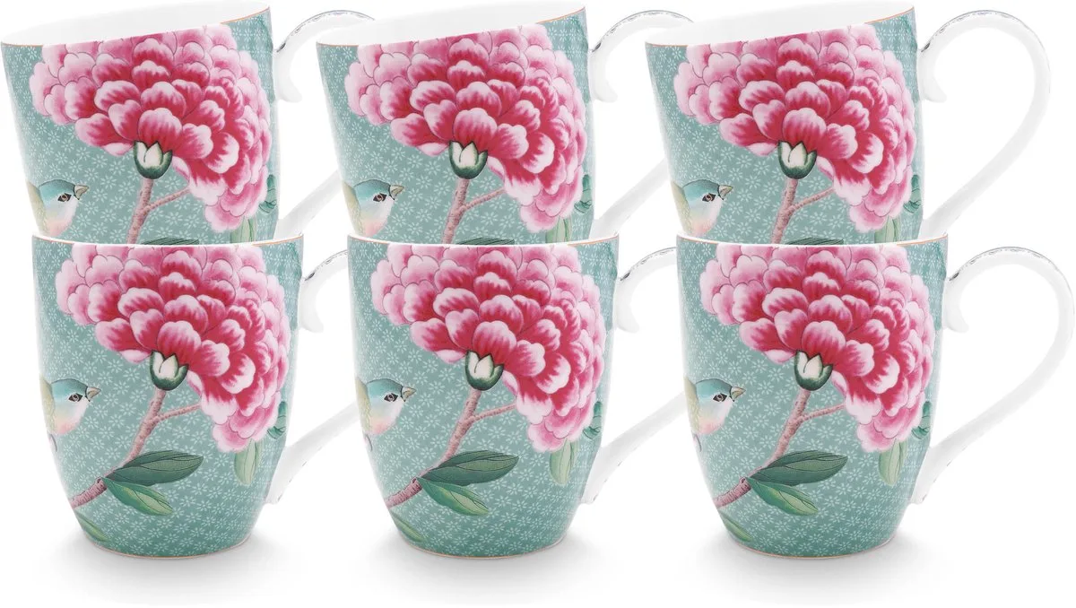 Blushing Birds Mokken - Theemok - Koffiemok met Oor - Servies set van 6 - 365ml de Pip Studio en Bleu – photo produit