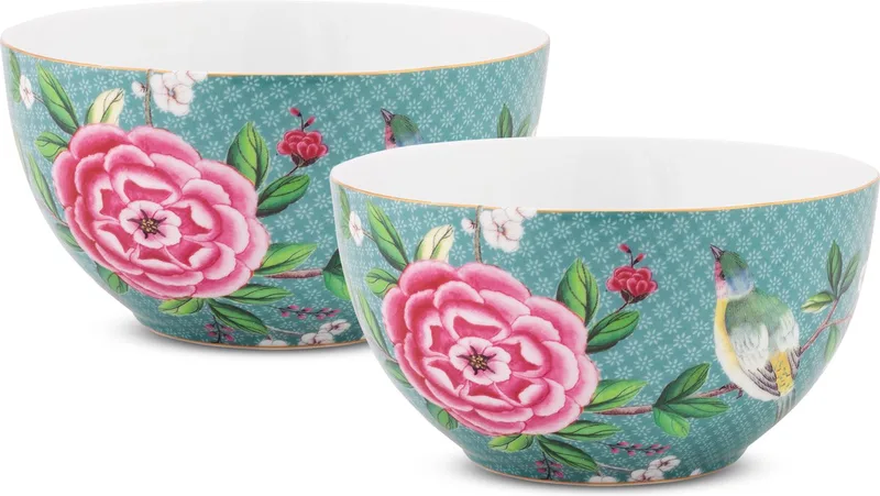 Blushing Birds Ontbijtkommen - Porselein - Set van 2 - 15cm by Pip Studio in Blue – product photo