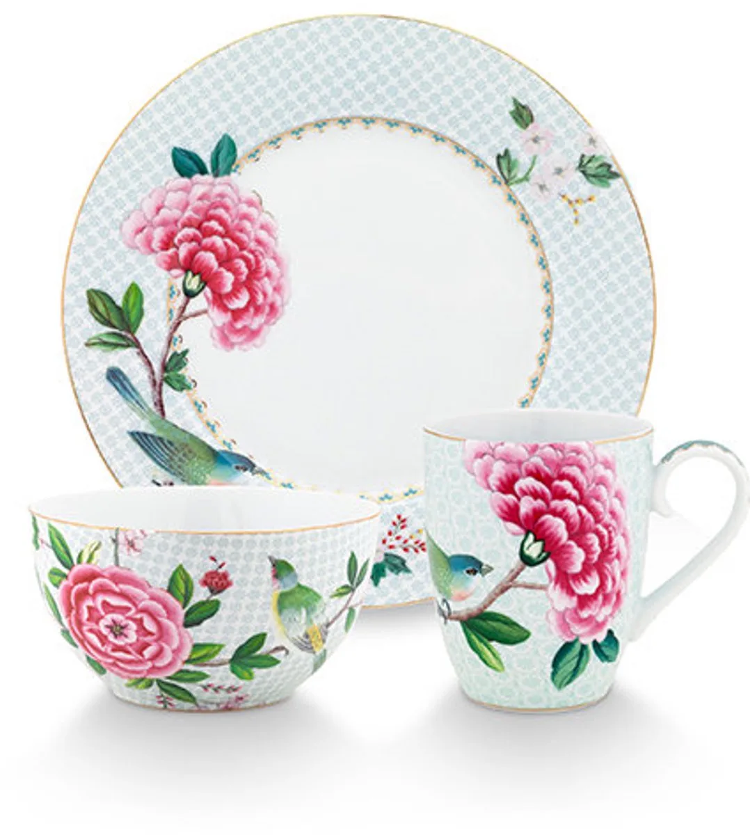 Blushing Birds - Set van 3 - Ontbijtset - Porselein von Pip Studio in Weiß – Produktfoto
