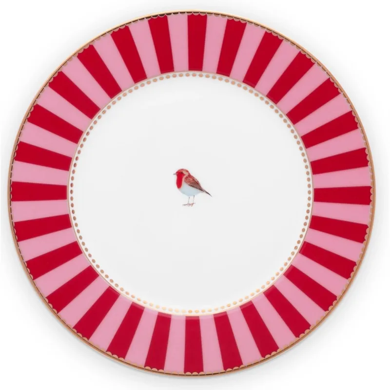 Bord Pip Studio Love Birds Stripes Red Pink 17 cm (Set van 6) de Pip Studio en Rouge – photo produit