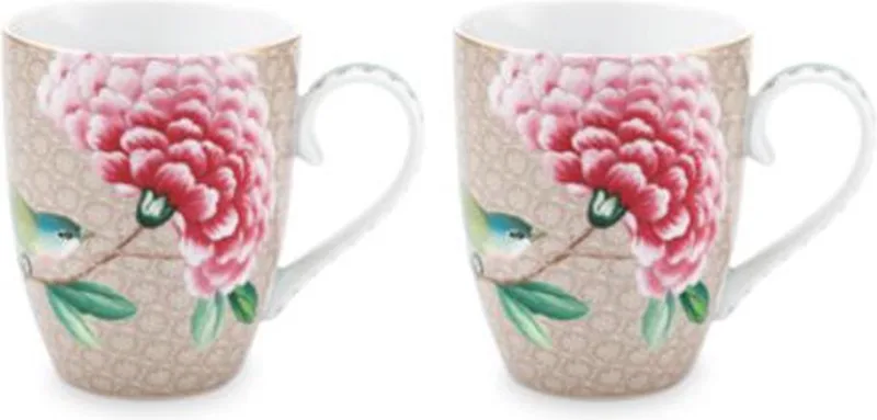cadeauset van twee grote khaki mokken (350ml) blushing birds by Pip Studio in Beige – product photo