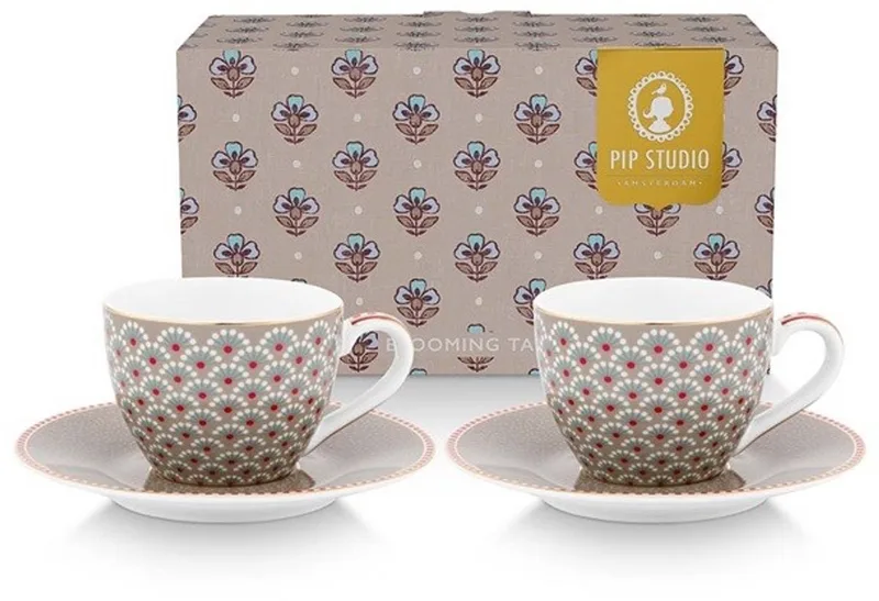 Espresso kopjes en schotels - Set van 2 - Blooming Tales by Pip Studio in Khaki – product photo