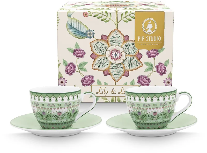 Espresso kopjes & schotels - Lily & Lotus - Lichtgroen - 120 ml - Set van 2 by Pip Studio in Green – product photo