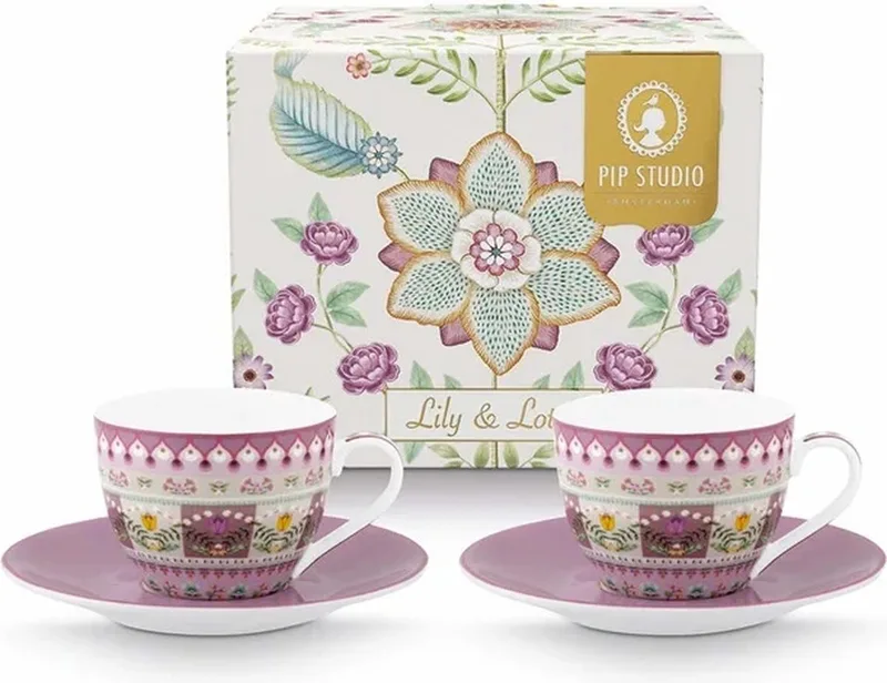 Espresso kopjes & schotels - Lily & Lotus - Multicolor - 120 ml - Set van 2 de Pip Studio en Multicolore – photo produit