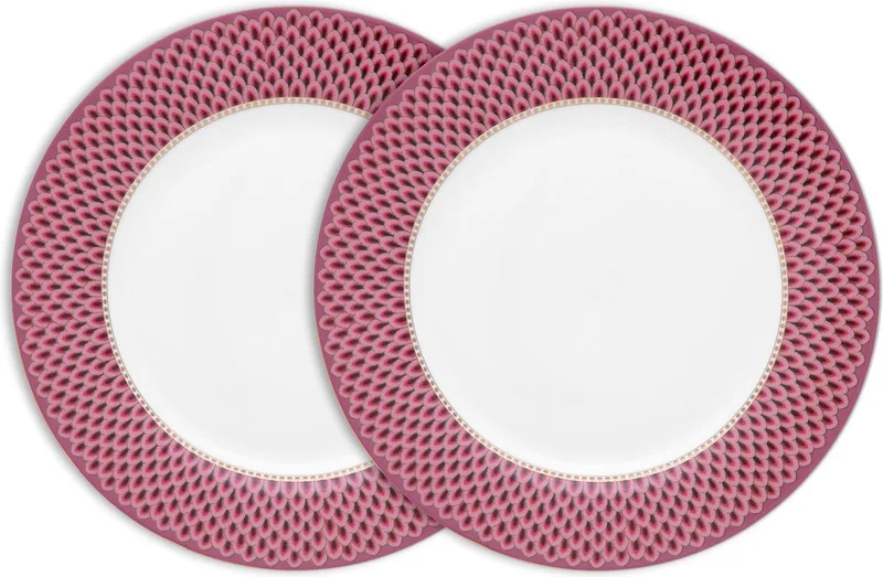 Flower Festival Dinerborden - Porselein - Set van 2 - 26.5cm de Pip Studio en Donker Roze – photo produit