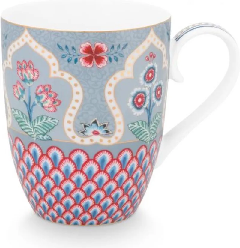 flower festival light blue scallop deco grote mok 350ml van Pip Studio in Blauw – productfoto