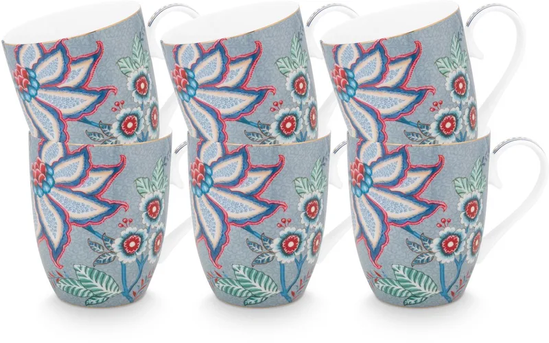 Flower Festival Mokken - koffiemok met oor - theemok - Servies set van 6 - 365ml van Pip Studio in Meerkleurig – productfoto
