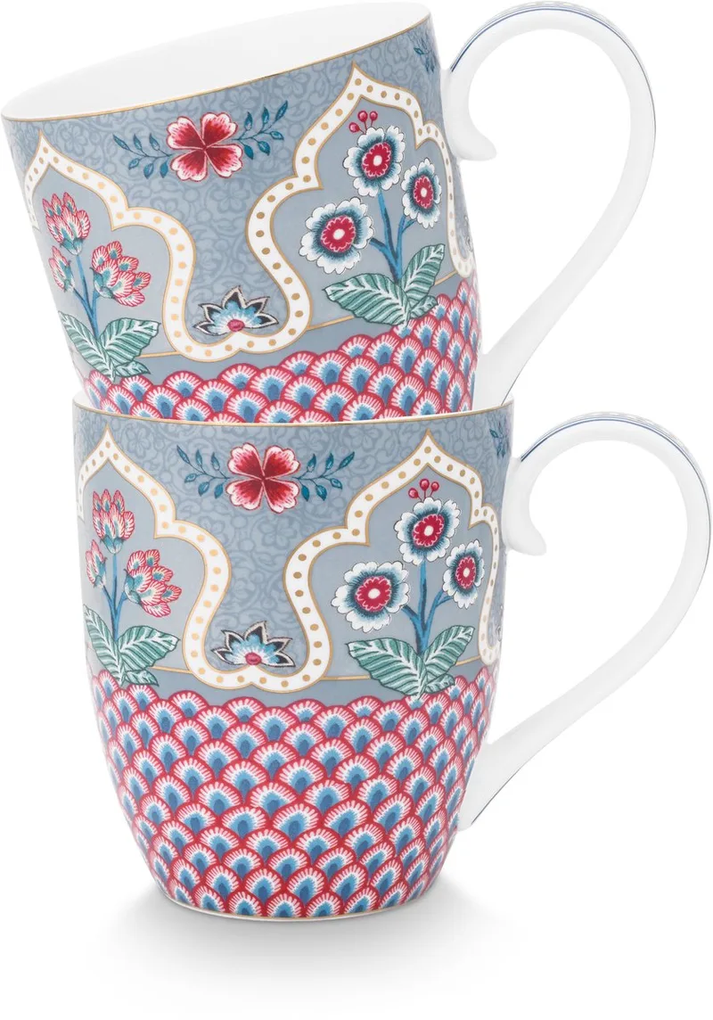 Flower Festival Mokken - Theemok - Koffiemok met Oor - Servies set van 2 - 450ml från Pip Studio i Flerfärgad – produktbild