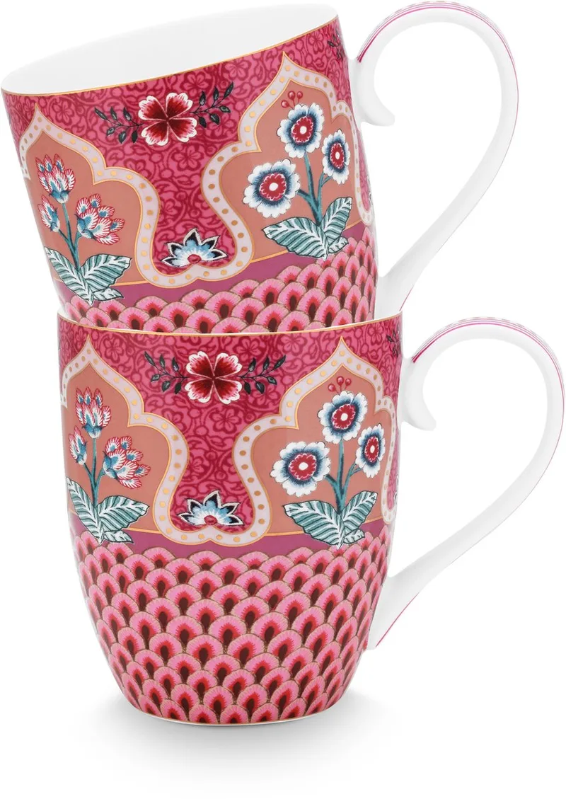 Flower Festival Mokken - Theemok - Koffiemok met Oor - Servies set van 2 - 450ml från Pip Studio i Flerfärgad – produktbild