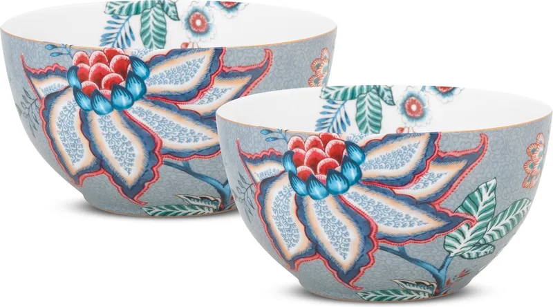 Flower Festival Ontbijtkommen - Porselein - Set van 2 - 15cm by Pip Studio in Light blue – product photo