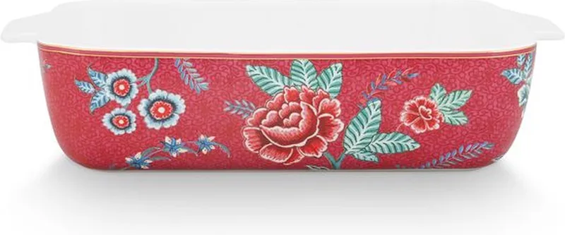 Flower Festival Ovenschaal - Rechthoekig Oven Servies - Donkerroze - 27.5x18.5x6.5cm by Pip Studio in Pink – product photo