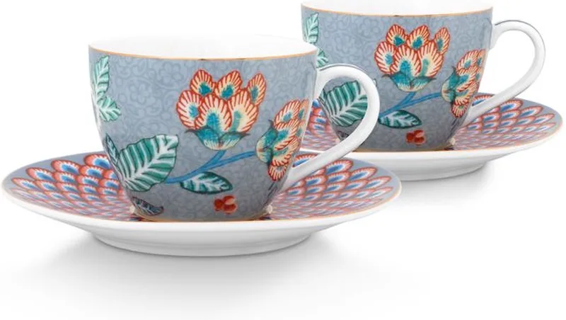 Geschirr-Set Espressotasse mit Untertasse Flower Festival Hellblau (4-teilig) von Pip Studio in Blau – Produktfoto 1 von 5
