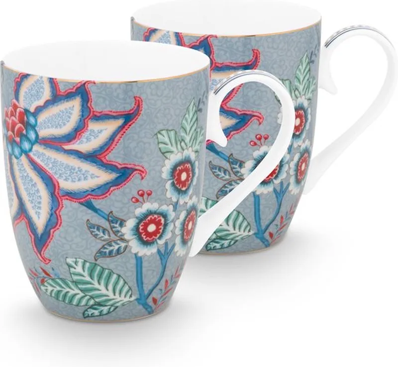 Flower festival - Set van 2 mokken - groot - lichtblauw - 350ML van Pip Studio in Blauw – productfoto