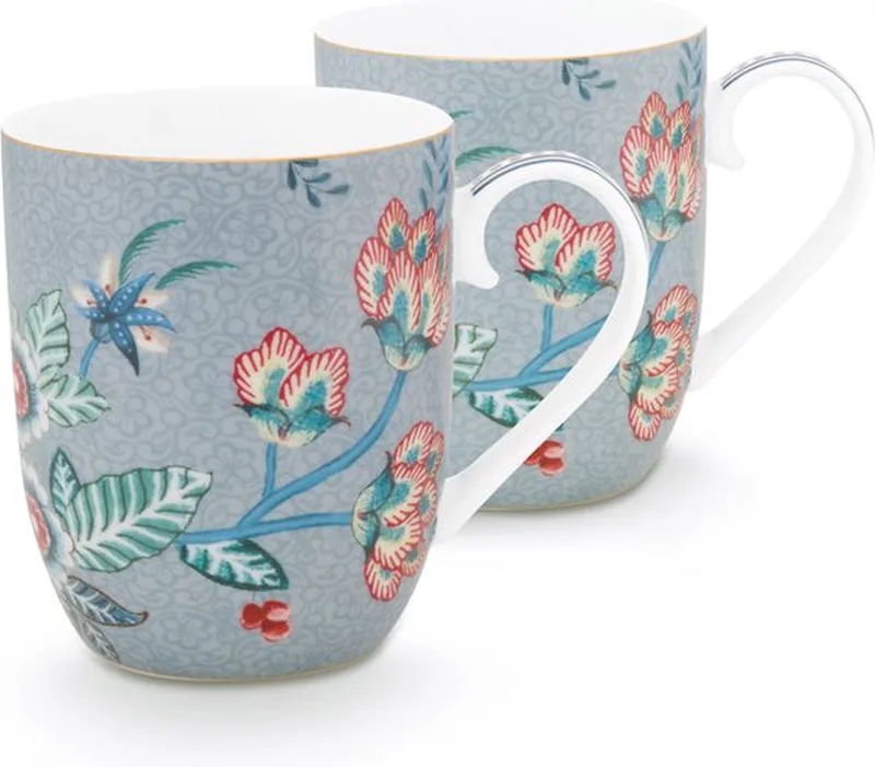 Flower festival - Set van 2 mokken - lichtblauw - 145ml fra Pip Studio i Blå – produktbillede