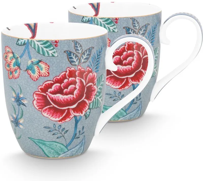 Flower festival - Set van 2 mokken - XL - lichtblauw - 450ML by Pip Studio in Blue – product photo
