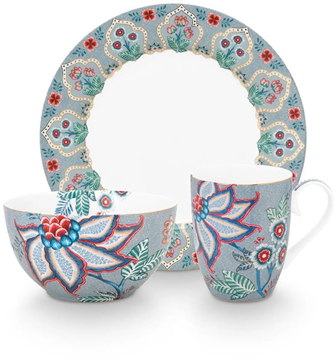 Flower Festival - Set van 3 - Ontbijtset - Multicolor - Porselein van Pip Studio in Meerkleurig – productfoto