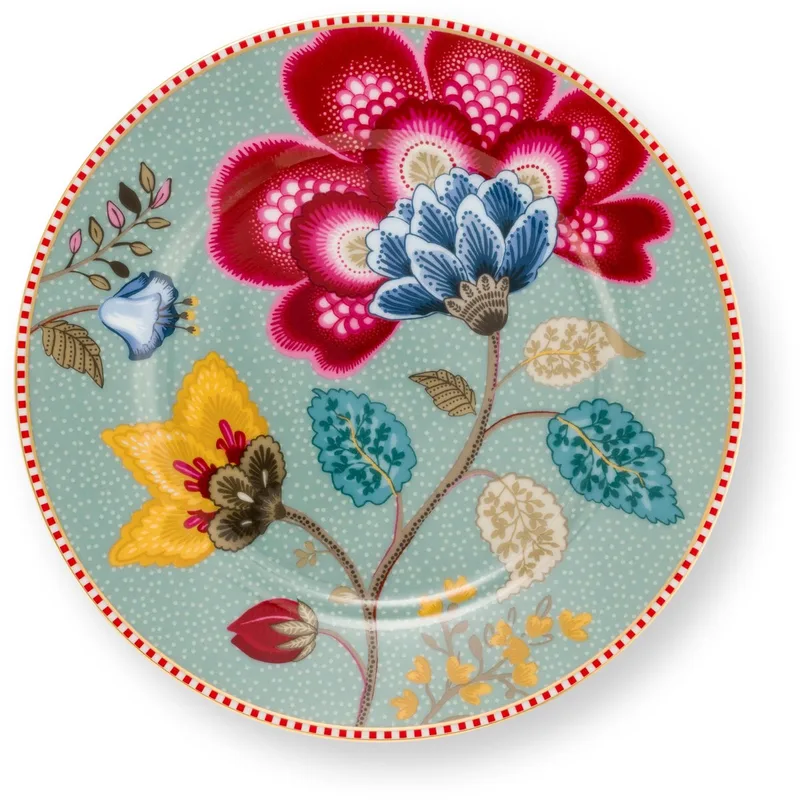Gebaksbord Blooming Tales - met bloemen - Gouden rand by Pip Studio in Blue – product photo