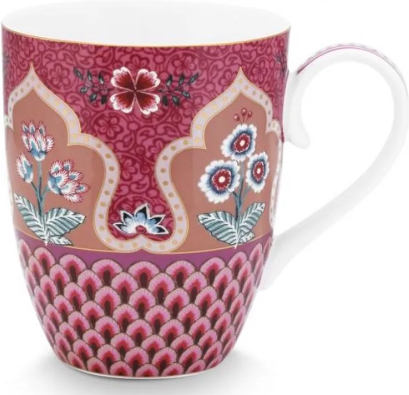 grote mok Flower festival scallop deco dark pink 350ml by Pip Studio in Pink – product photo