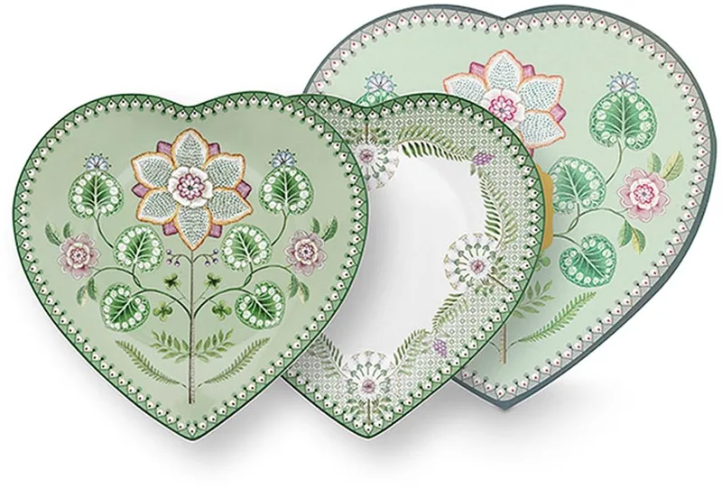 Hartvormige Borden - Lily & Lotus - 21,5 cm - Set van 2 by Pip Studio in Light green – product photo