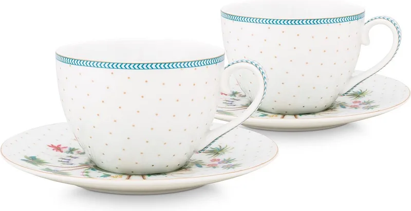 Jolie Dots Kop en Schotel - Servies - Set van 2 kopjes en schoteltjes - 280ml by Pip Studio in Gold – product photo