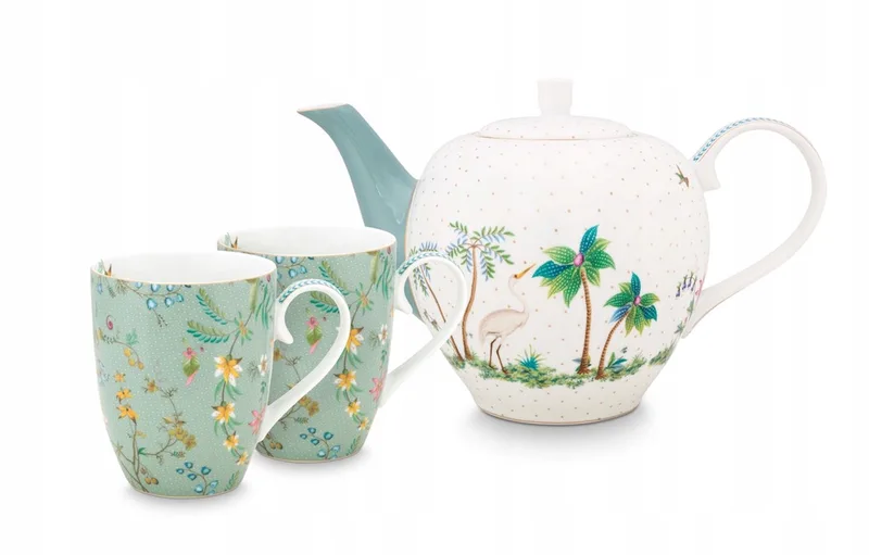 Jolie Flowers theeservies 1600ml, 2 kopjes by Pip Studio in Blue – product photo