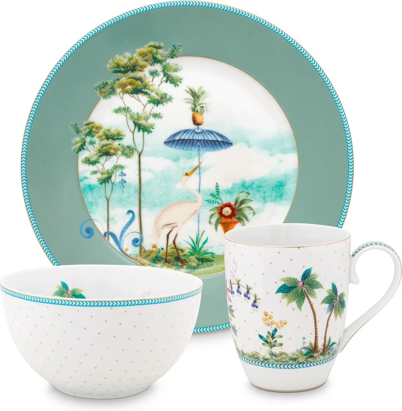 Jolie ontbijtset - ontbijtbord ⌀21cm - kom ⌀15cm - mok 350ml von Pip Studio in Weiß – Produktfoto