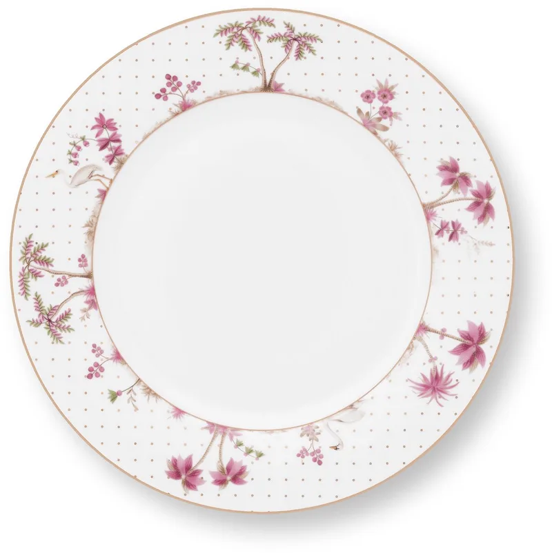Jolie Pink Dinerbord - Diameter: 26.5cm - Porselein - Roze accenten in tropische illustratie de Pip Studio en Blanc – photo produit