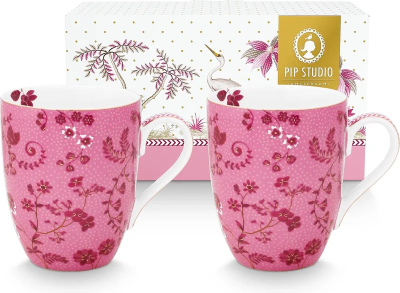 Jolie Pink set van twee mokken - inhoud: 350ml - Porselein de Pip Studio en Rose – photo produit