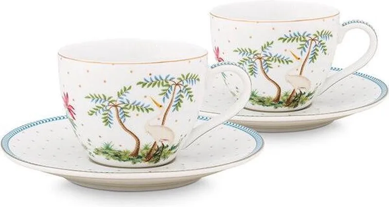 Jolie set van 2 espresso kop & schotel. dots gold von Pip Studio in Wit blauw – Produktfoto