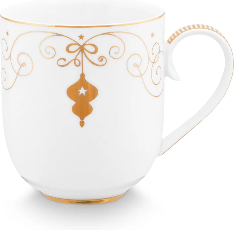 Kerstmok 325ml Wit met Gouden Krullen - Royal Winter White Mok 325ml - Christmas Royal by Pip Studio in 325 ml – product photo