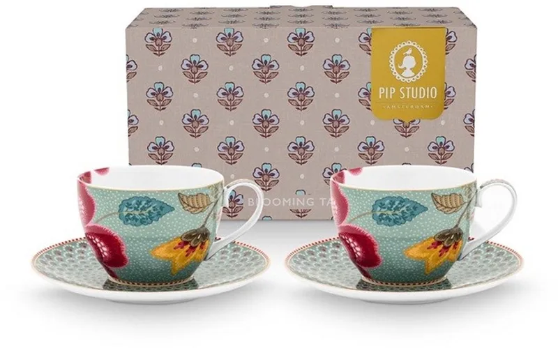 Kop en schotel - Elegante bloemen - Luxe geschenkdoos von Pip Studio in Blau – Produktfoto