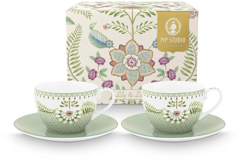 Kopjes & schotels - Lily & Lotus - Lichtgroen - 300 ml - Set van 2 van Pip Studio in Groen – productfoto