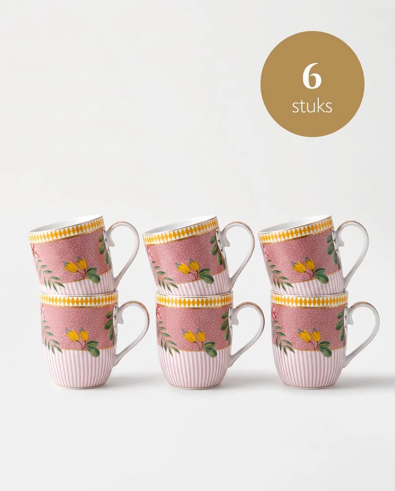 La Majorelle Mokken - Koffiekopjes met Oor - Koffiemok - Servies set van 6 - 200ml by Pip Studio in Pink – product photo