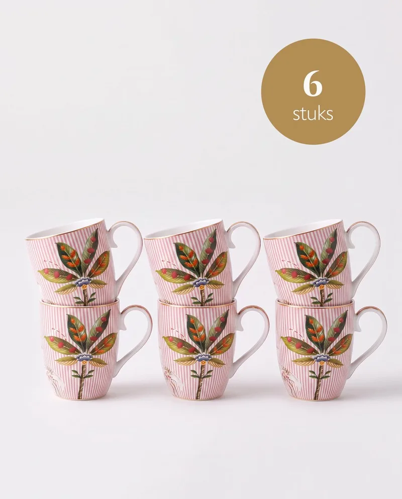 La Majorelle Mokken - Theemok - Koffiemok met Oor - Servies set van 6 - 450ml by Pip Studio in Pink – product photo