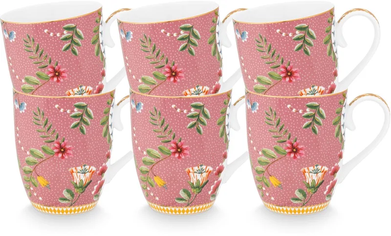 La Majorelle Mokken - Theemok - Koffiemok met Oor - Servies set van 6 - 365ml by Pip Studio in Pink – product photo