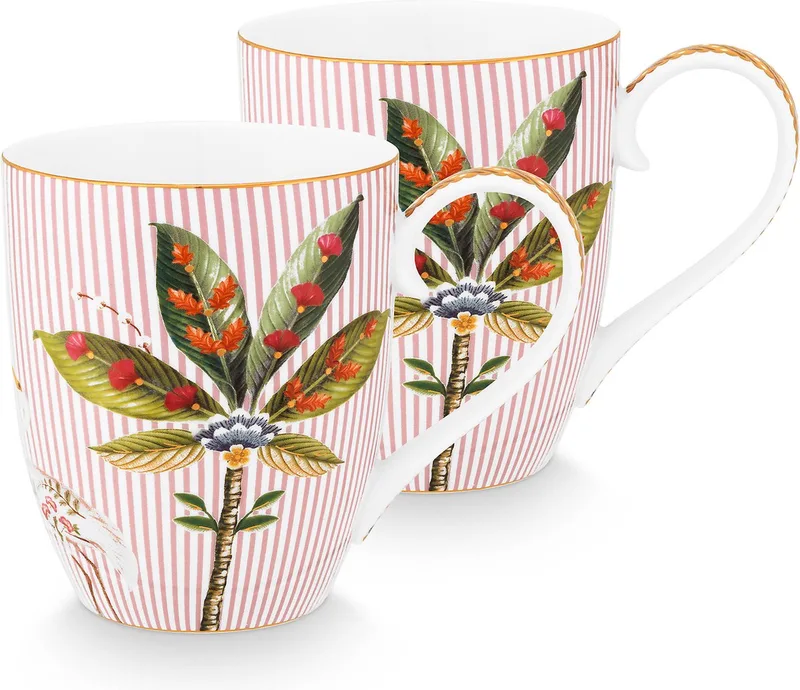 La Majorelle Pink - mok - set/2 - 450ml - porselein - mokken - bloemen - cadeauset by Pip Studio in Pink – product photo