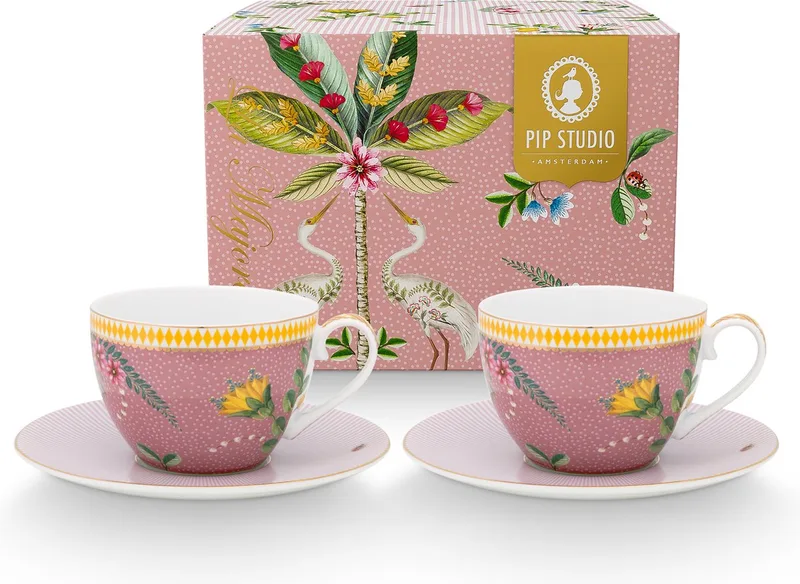 La Majorelle - Set van 2 - Kopjes en schotels - Porselein - 280ml by Pip Studio in Pink – product photo