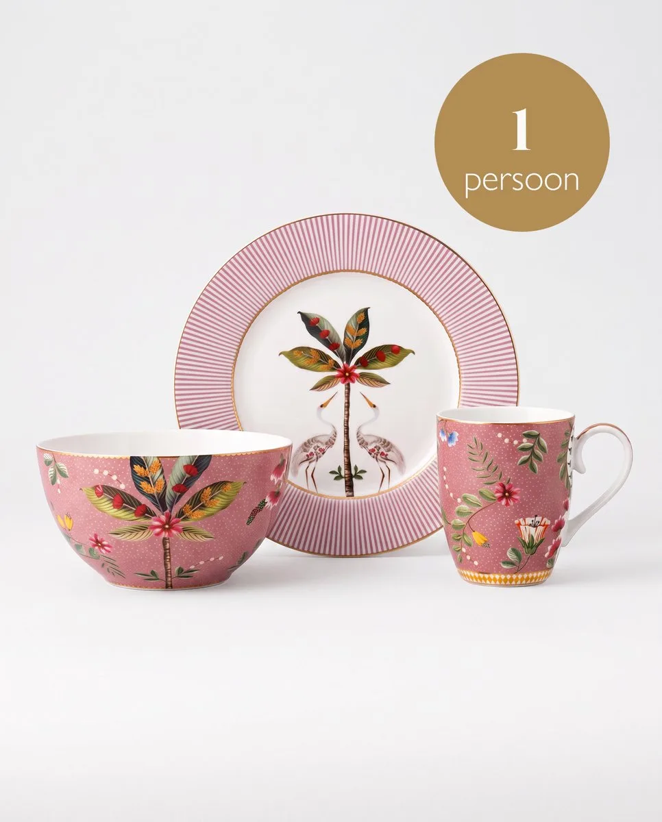 La Majorelle - Set van 3 - Ontbijtset - Porselein van Pip Studio in Roze – productfoto