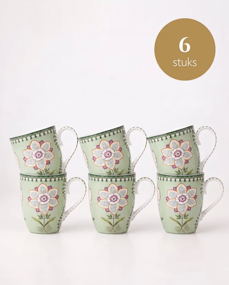Lily & Lotus - Grote mokken - Light Green - Set van 6 von Pip Studio in Hellgrün – Produktfoto