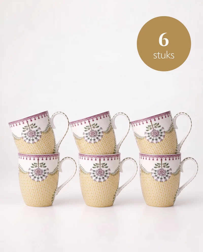 Lily & Lotus - Grote mokken - Tiles Yellow - Set van 6 de Pip Studio en Jaune – photo produit
