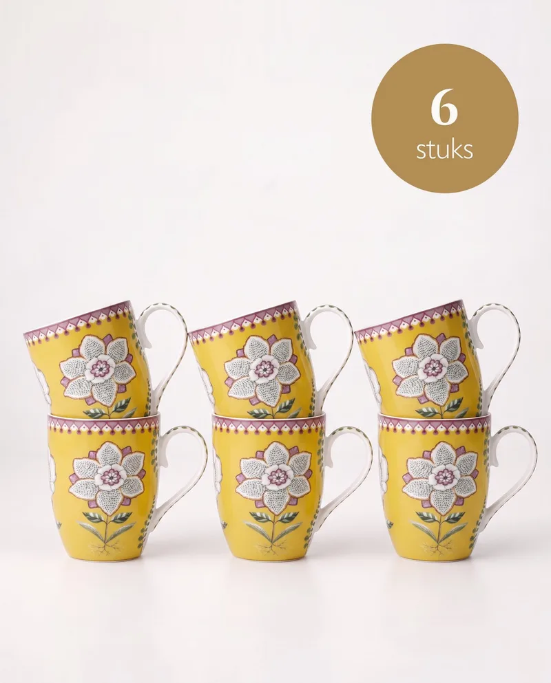 Lily & Lotus - Grote mokken - Yellow - Set van 6 by Pip Studio in Yellow – product photo