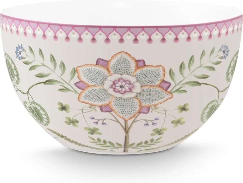 Lily & Lotus kom ⌀18cm - Off White - witte kom met lila lotusbloem - serveerschaal - porselein - vaatwasserbestendig von Pip Studio in Weiß – Produktfoto