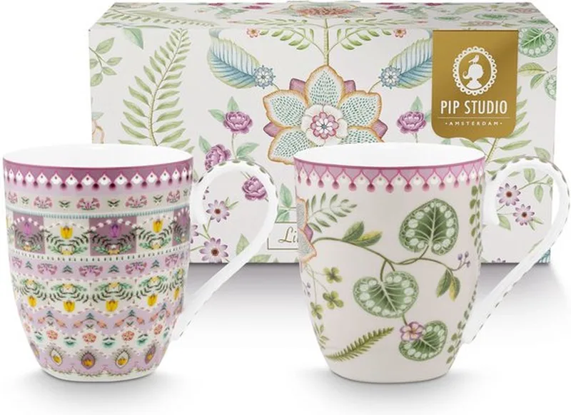 Lily & Lotus mok set/2 - 450ml - 2 bekers XL 450 ML Lily & Lotus in giftbox - porselein de Pip Studio en Violet – photo produit
