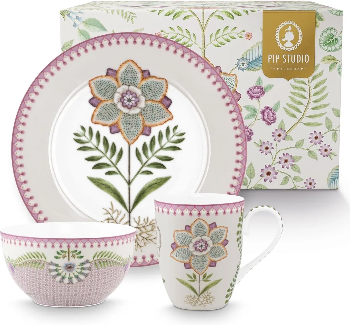 Lily & Lotus - Ontbijtset van Pip Studio in Wit, Roze – productfoto
