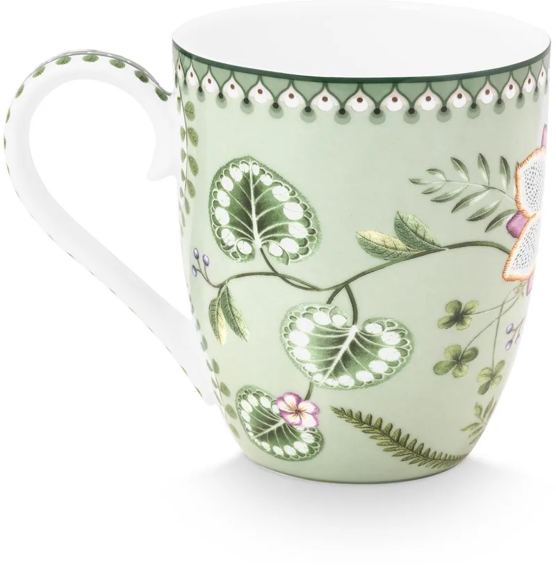 mok - beker met oor - porselein - groen - lily & lotus green - combineren - 450 ml de Pip Studio en Blanc – photo produit