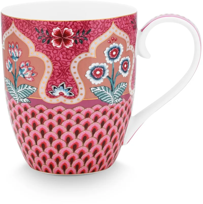 Mug XL Flower Festival Scallop Deco Dark Pink van Pip Studio in Donkerroze – productfoto