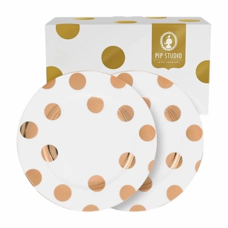 Ontbijtbord Pip Studio Dot Delight White-Gold 23 cm (Set van 2) by Pip Studio in White – product photo